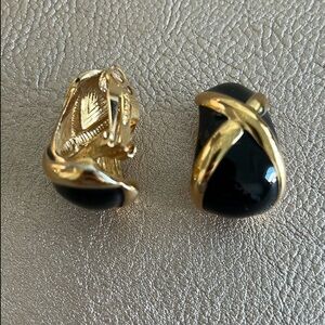 St. John Gold and Black Clip-On Earrings